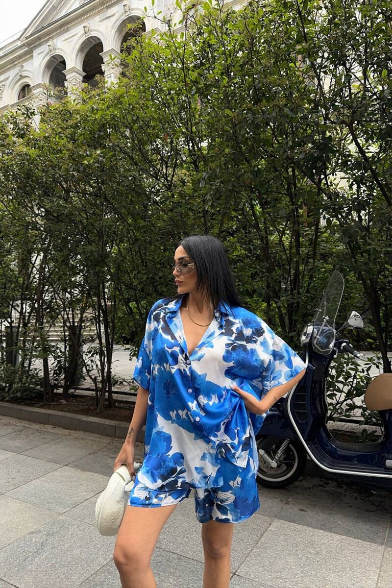 FLORAL DESIGN SHIRT+SHORTS WOMEN SET BLUE/BLU - 3