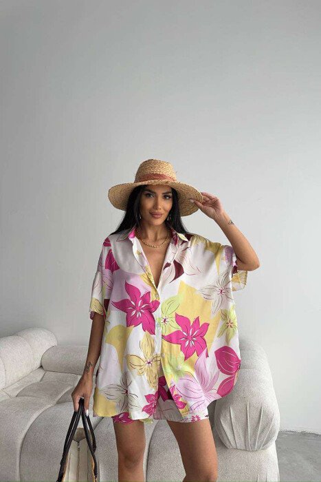 FLORAL DESIGN SHIRT+SHORTS WOMEN SET MULTIPLE/SHNGJ - 1