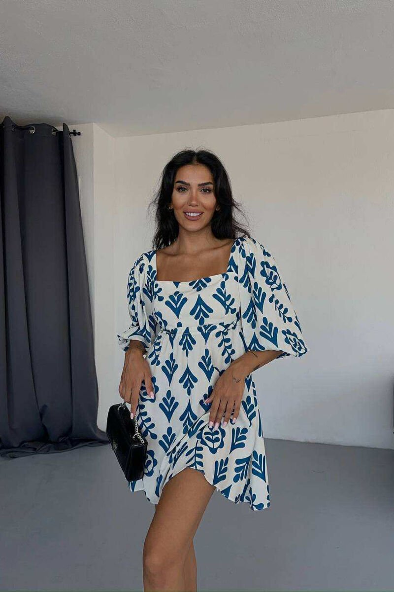 FLORAL DESIGN SHORT WOMEN DRESS BLUE/BLU - 1