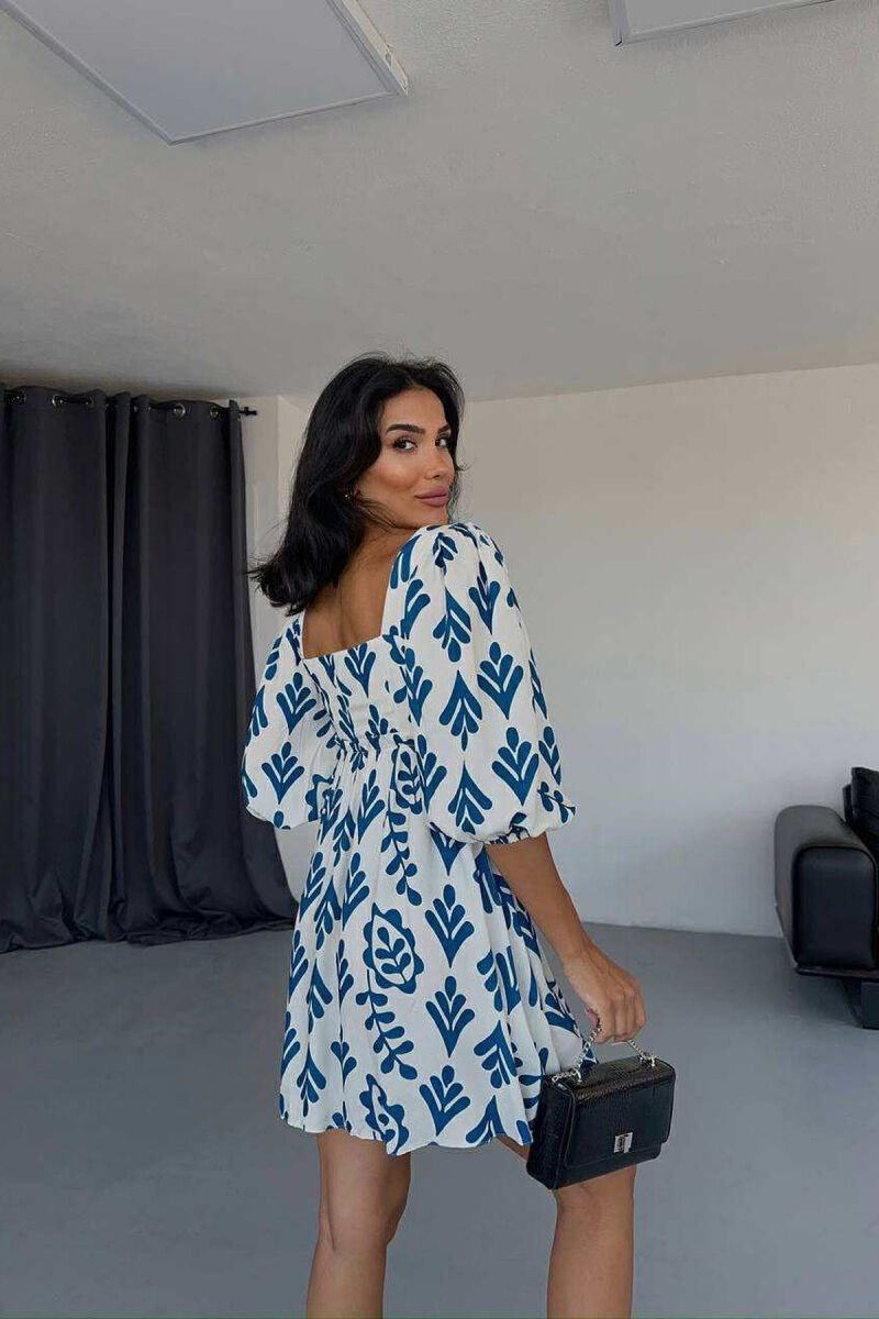 FLORAL DESIGN SHORT WOMEN DRESS BLUE/BLU - 3