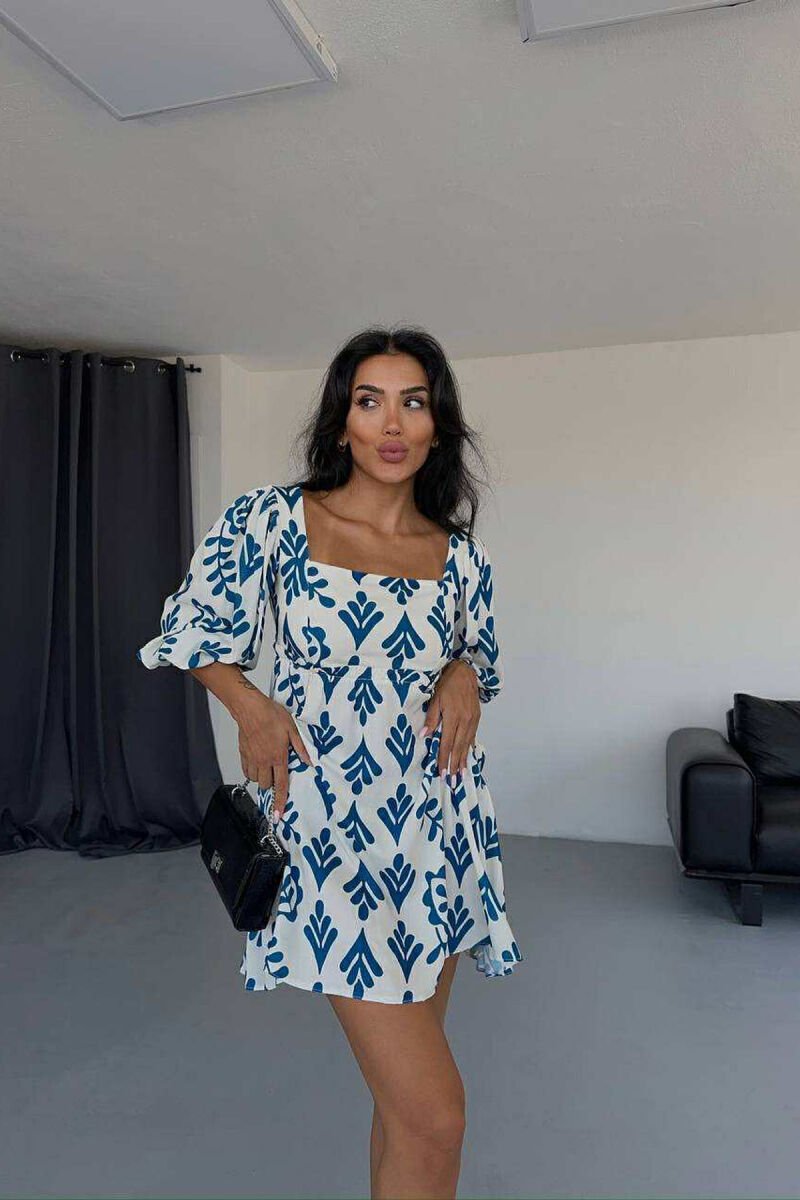 FLORAL DESIGN SHORT WOMEN DRESS BLUE/BLU - 4