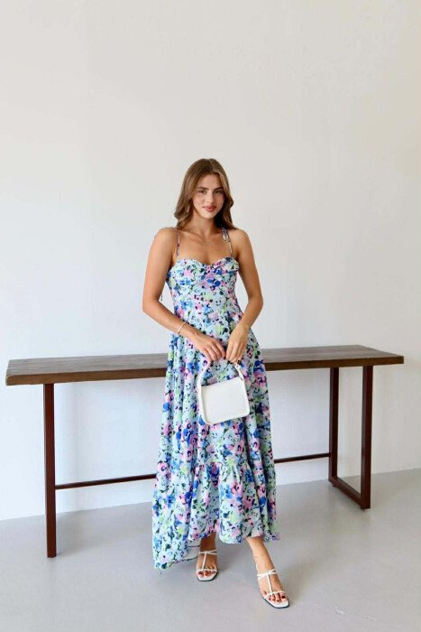 FLORAL DESIGN TIE STRAP LONG WOMAN DRESS MULTIPLE/SHNGJ - KLAUDIO FASHION