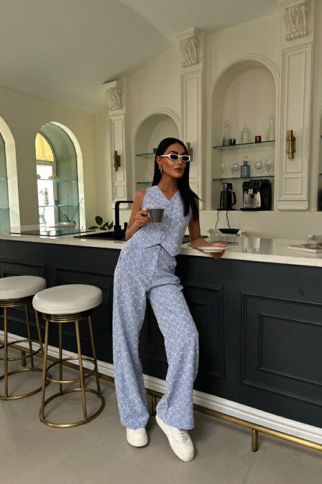 FLORAL DESIGN VEST+TROUSERS WOMEN SET LIGHTBLUE/BZ - 1