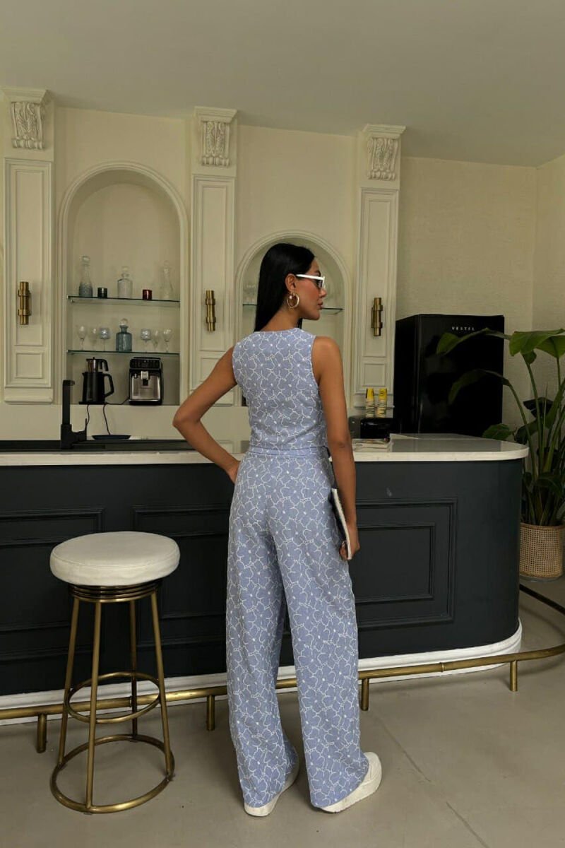 FLORAL DESIGN VEST+TROUSERS WOMEN SET LIGHTBLUE/BZ - 6