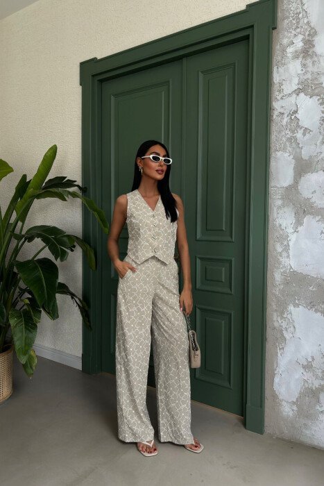 FLORAL DESIGN VEST+TROUSERS WOMEN SET MINT/MENTE - 3