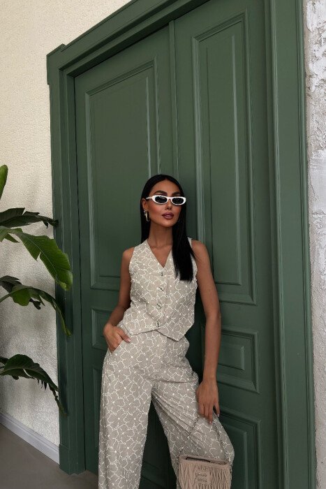 FLORAL DESIGN VEST+TROUSERS WOMEN SET MINT/MENTE - 4