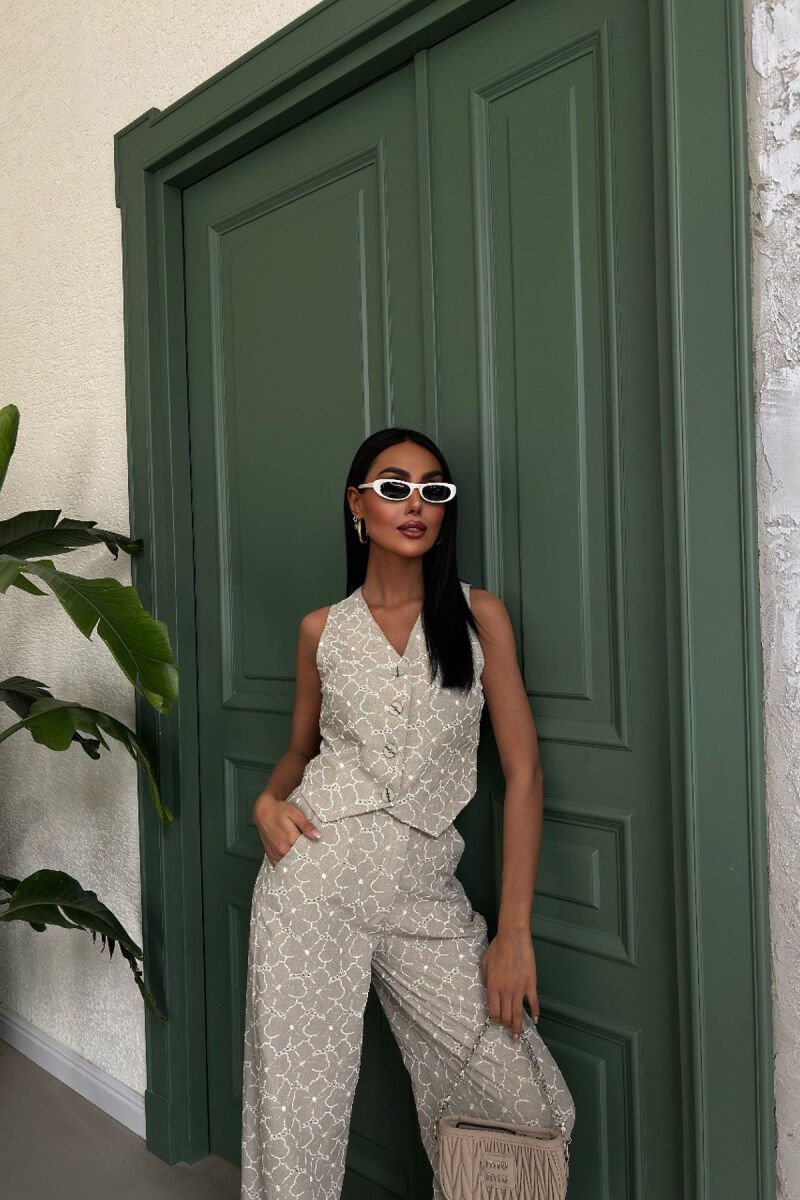 FLORAL DESIGN VEST+TROUSERS WOMEN SET MINT/MENTE - 4