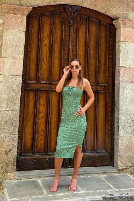 FUSTAN ME MOTIVE LULESH PER FEMRA NE NGJYRE JESHILE - KLAUDIO FASHION