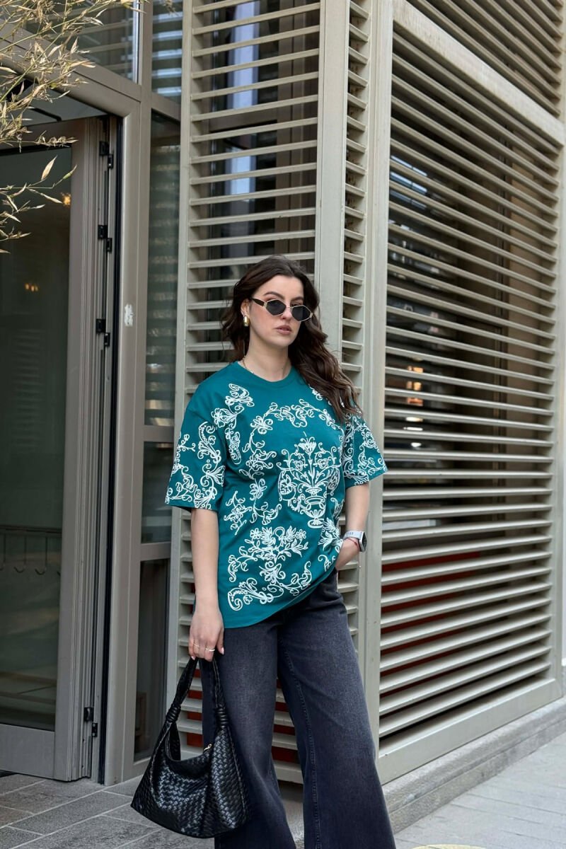 FLORAL DESIGN WOMEN T-SHIRT + 6 PAIR SOCKS GREEN/JESHILE - 4