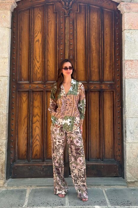 FLORAL DESING SHIRT+TROUSERS WOMAN TWO PIECES SET MULTIPLE/SHNGJ - 1