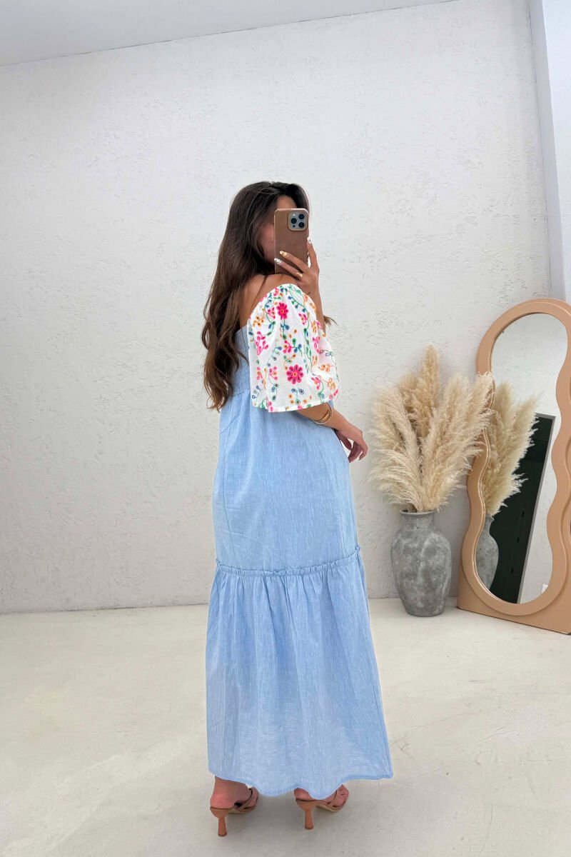 FLORAL DETAILS SHORT SLEEVE WOMAN DRESS LIGHTBLUE/BZ - 3