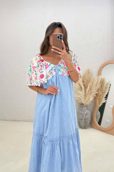 FLORAL DETAILS SHORT SLEEVE WOMAN DRESS LIGHTBLUE/BZ - 4