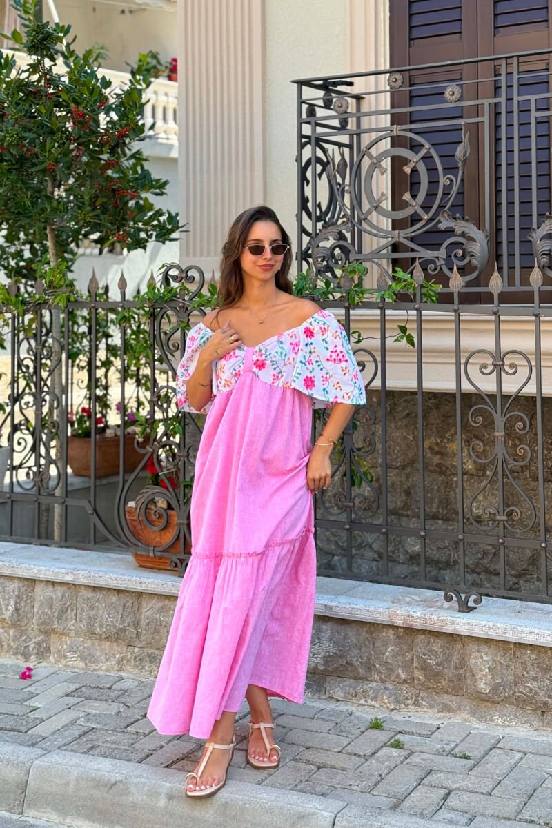 FLORAL DETAILS SHORT SLEEVE WOMAN DRESS PINK/ROZE - 2