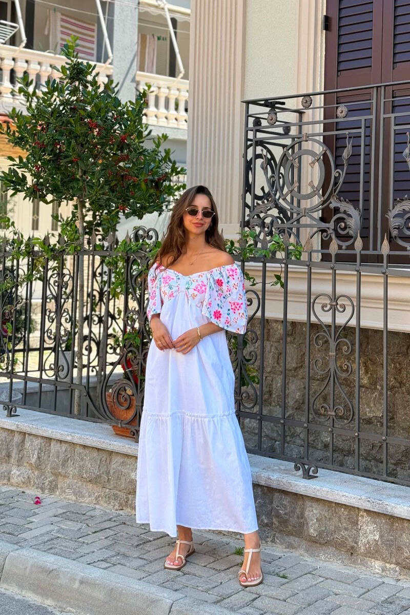 FLORAL DETAILS SHORT SLEEVE WOMAN DRESS WHITE-E BARDHE - 2