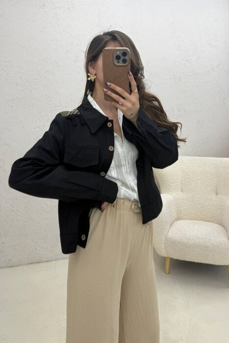 FLORAL EMBROIDERY BACK DESIGN SIMPLE WOMEN JACKET BLACK/ E ZEZE - 2