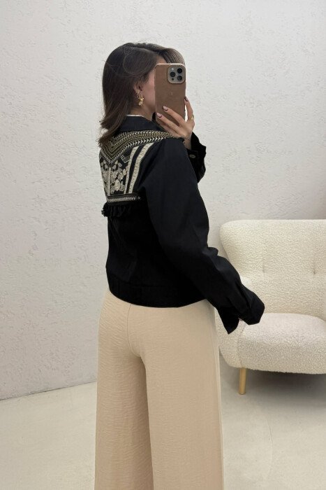 FLORAL EMBROIDERY BACK DESIGN SIMPLE WOMEN JACKET BLACK/ E ZEZE - 4