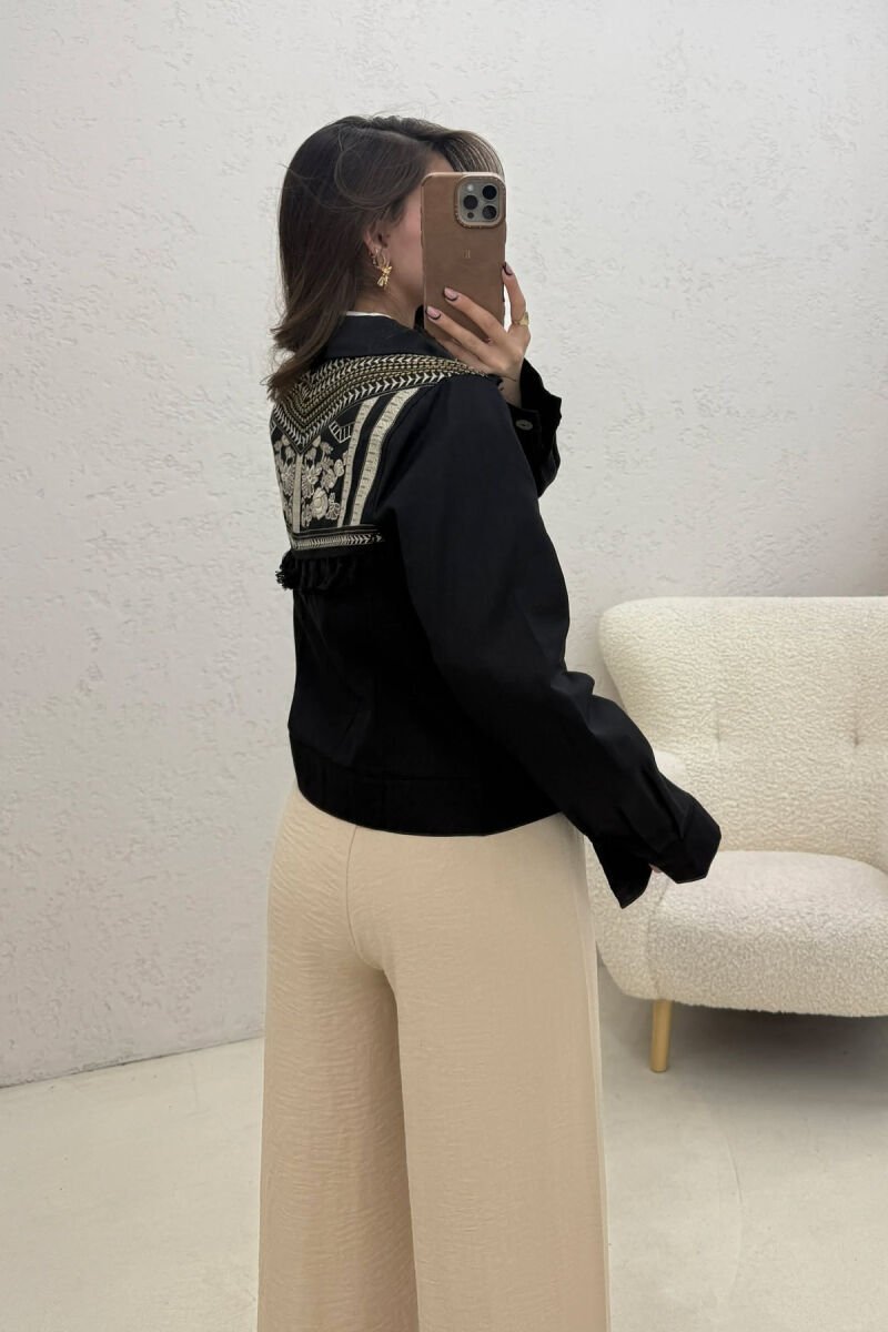 FLORAL EMBROIDERY BACK DESIGN SIMPLE WOMEN JACKET BLACK/ E ZEZE - 4