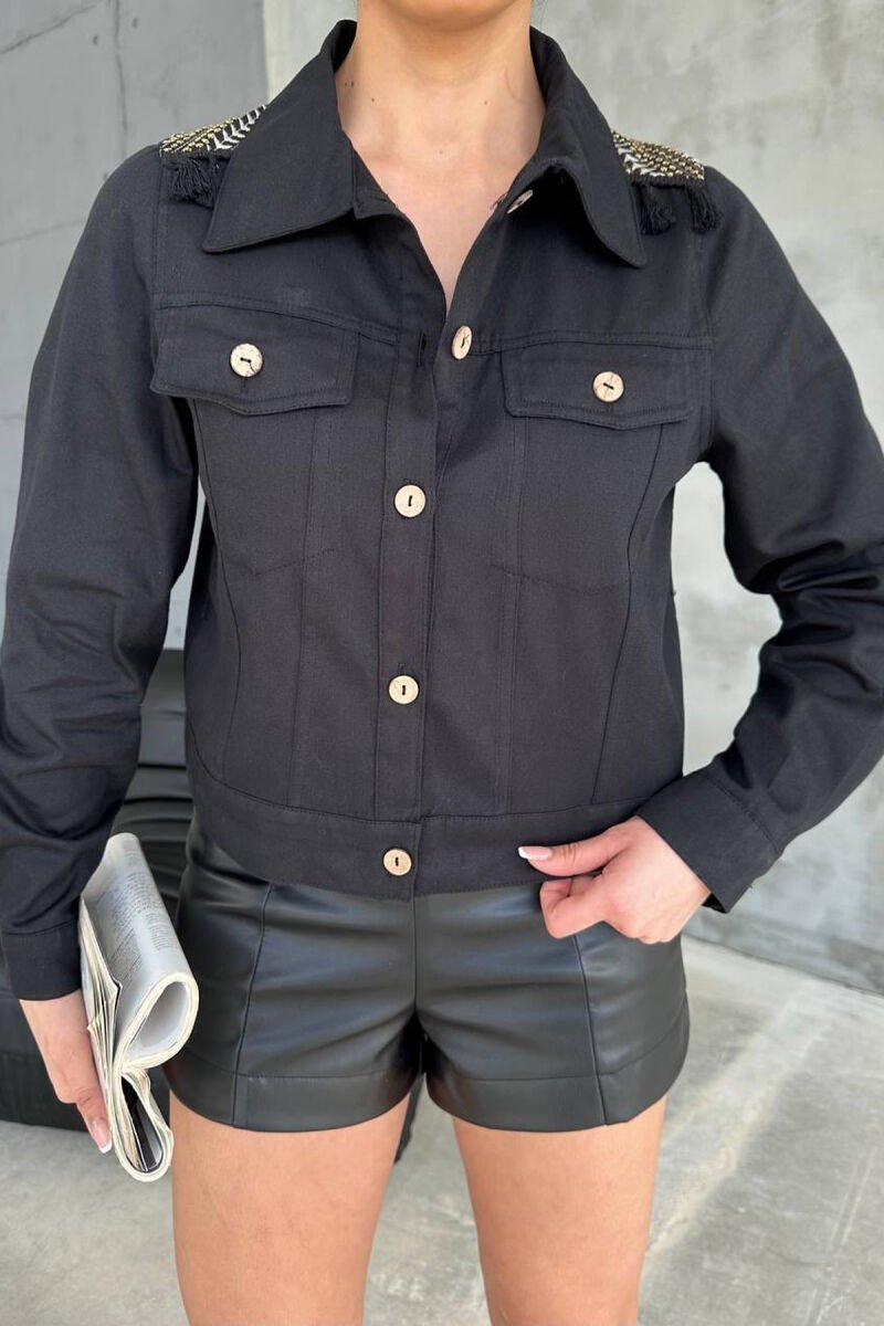 FLORAL EMBROIDERY BACK DESIGN SIMPLE WOMEN JACKET BLACK/ E ZEZE - 6