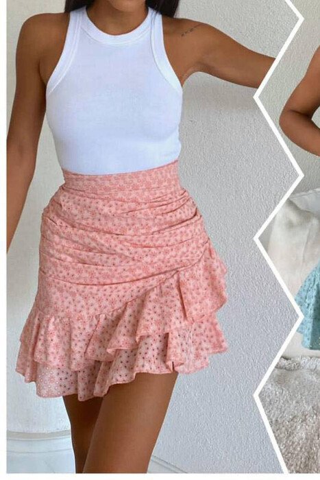 FLORAL WOMAN SKIRTS BABY PINK/ROZB - KLAUDIO FASHION