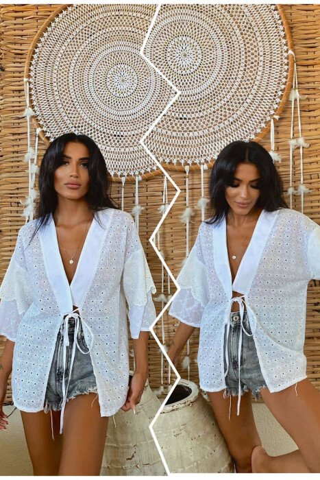 FLOWER DESIGN LACING WOMEN SHIRT WHITE-E BARDHE - KLAUDIO FASHION