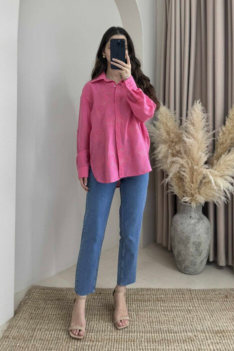 FLOWER DESIGN ONE COLOR WOMEN SHIRT PINK/ROZE 