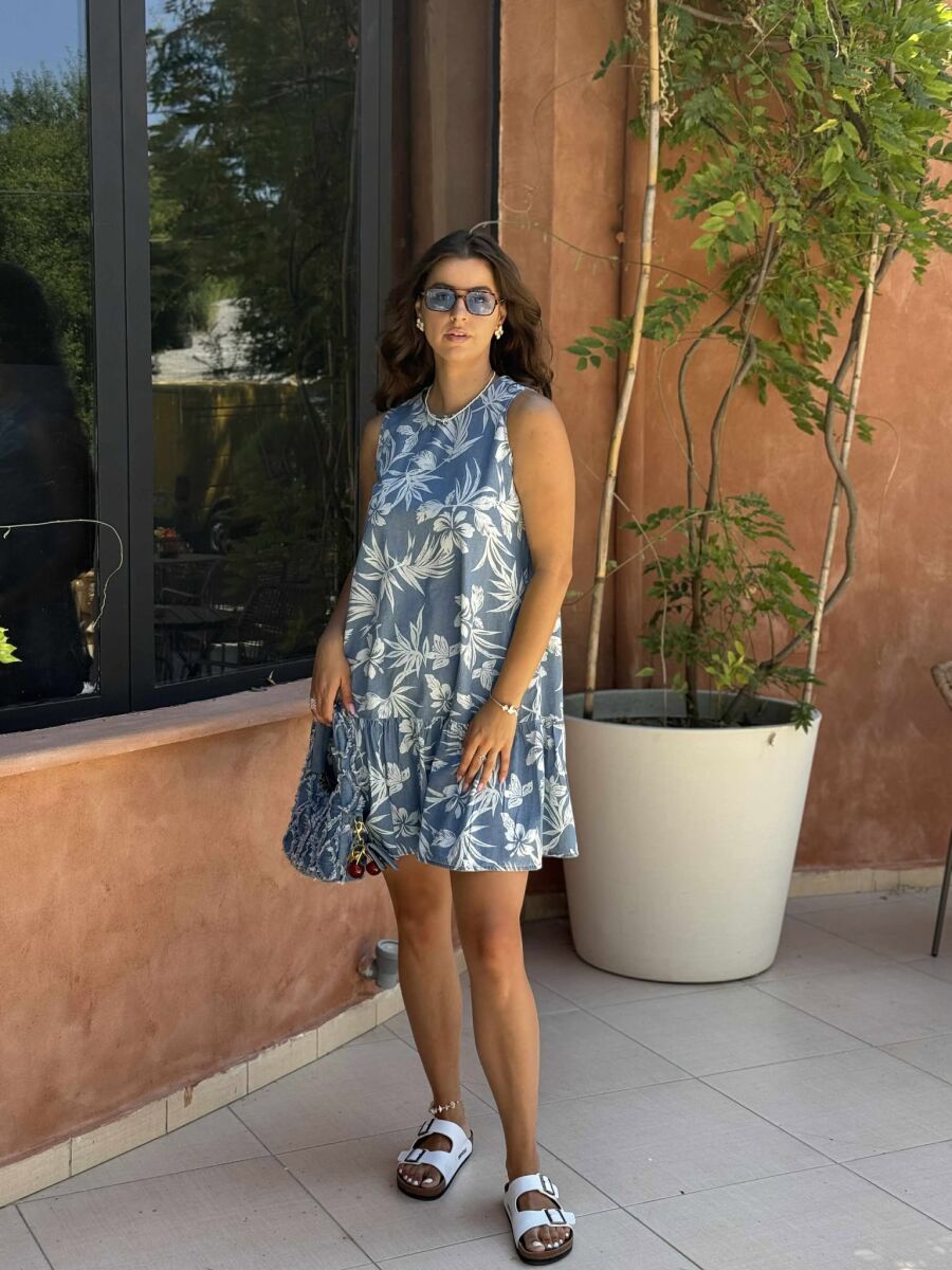 FLOWER DESIGN SHORT WOMEN DRESS LIGHTBLUE/BZ - 3