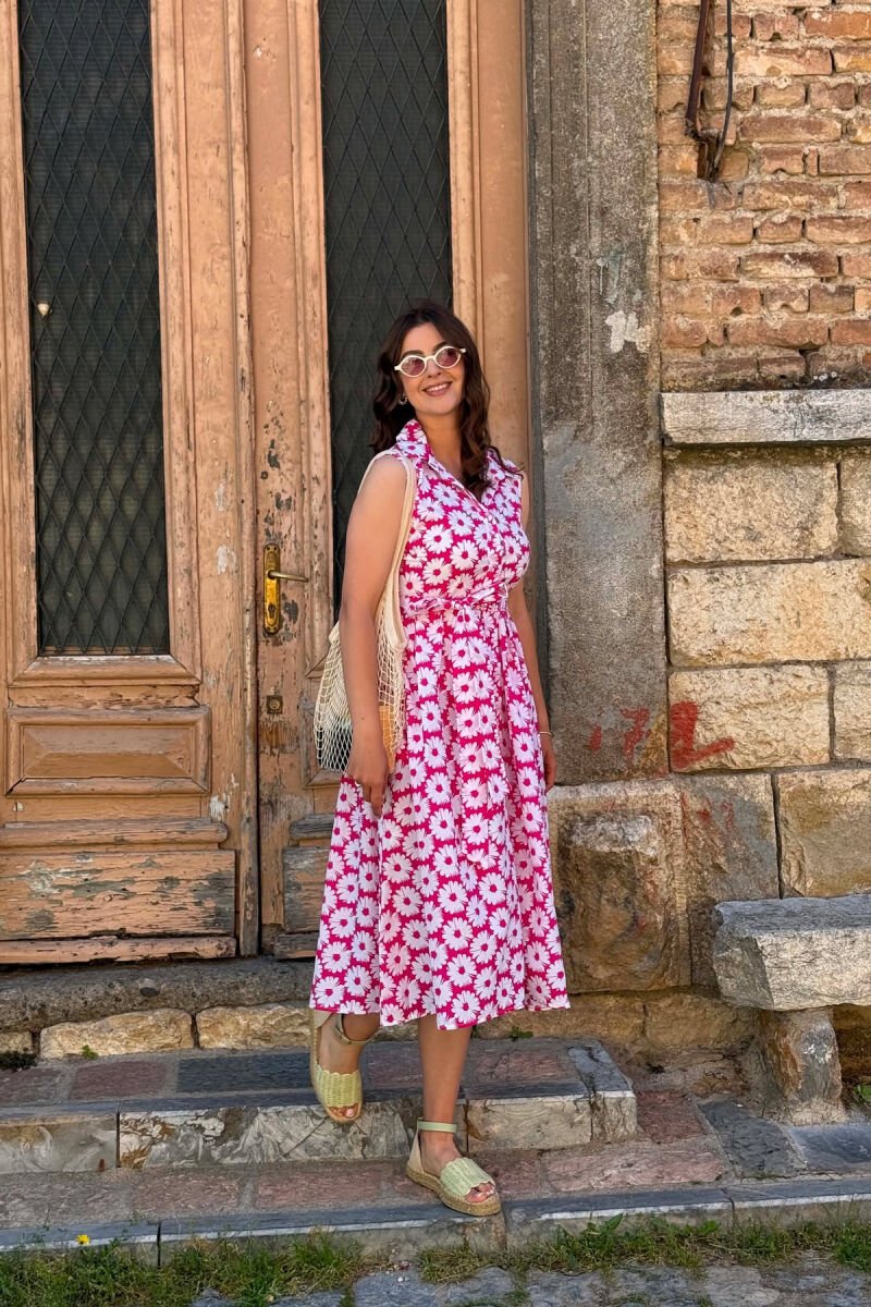 FLOWER DESIGN SLEEVELESS WOMAN DRESS FUCHSIA/CIKLAMI - 2