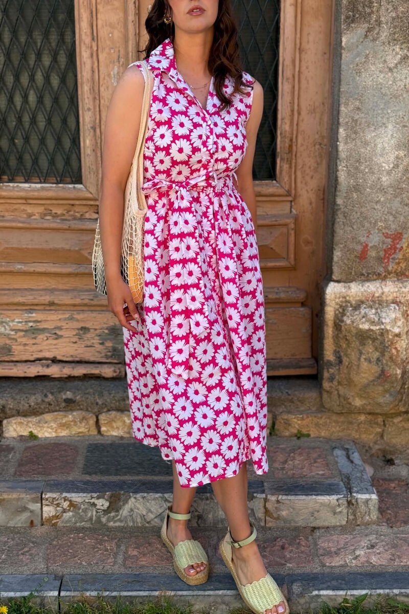 FLOWER DESIGN SLEEVELESS WOMAN DRESS FUCHSIA/CIKLAMI - 3