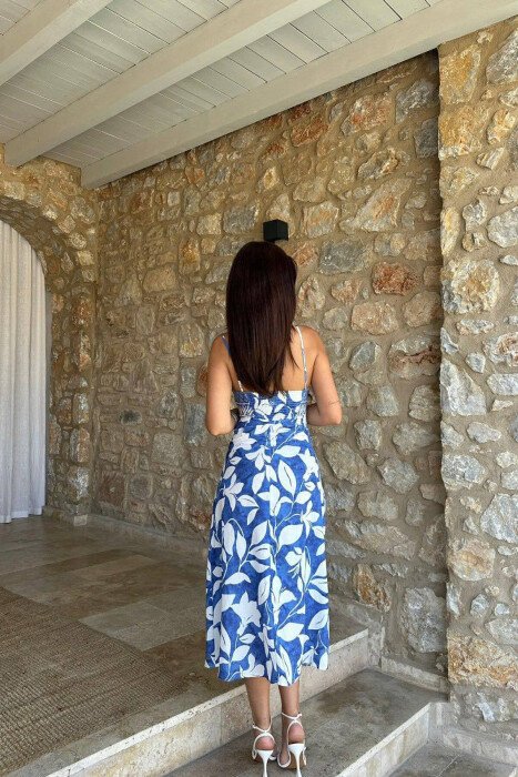 FLOWER DESIGN WOMEN DRESS BLUE-WHITE/BLU-BARDHE - 2