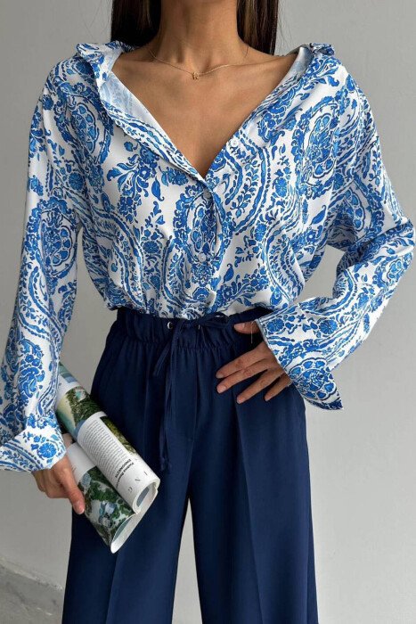 FLOWER DESIGN WOMEN SHIRT BLUE/BLU - 1