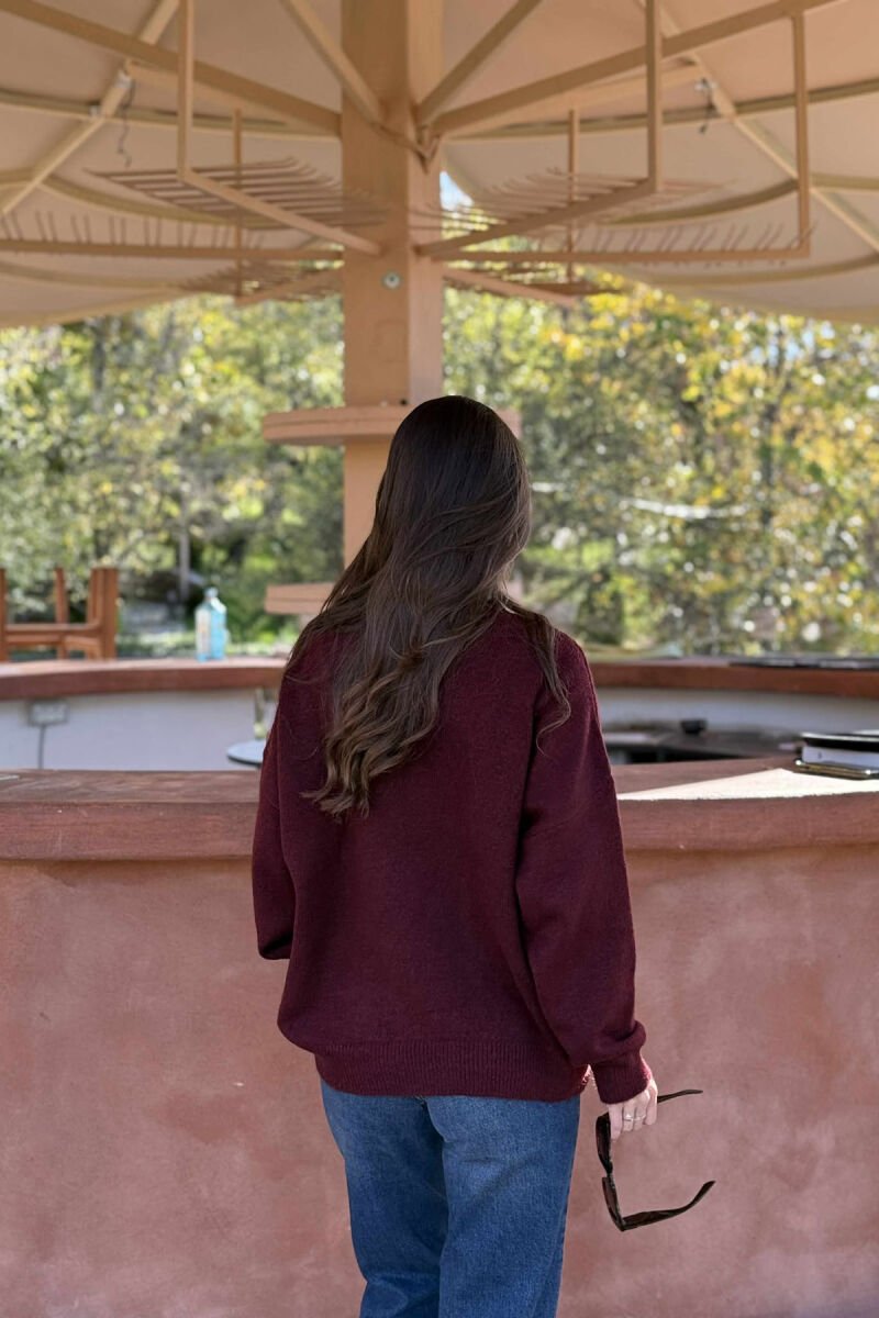 FLOWER DESIGN WOMEN SWEATER BURGUNDY/VISHNJE - 3