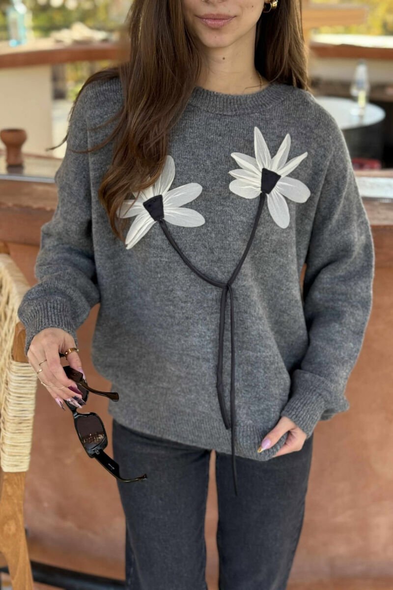 FLOWER DESIGN WOMEN SWEATER GREY/GRI - 4