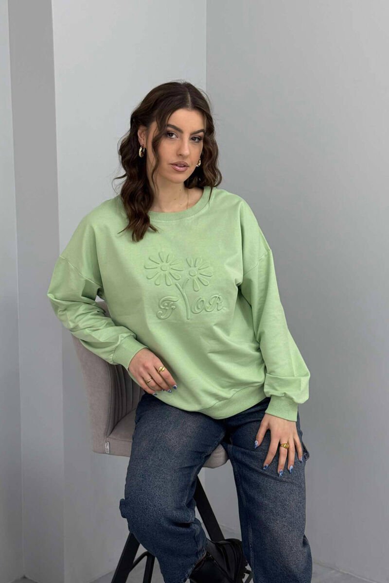 FLOWER DESIGN WOMEN SWEATSHIRT MINT/MENTE - 1