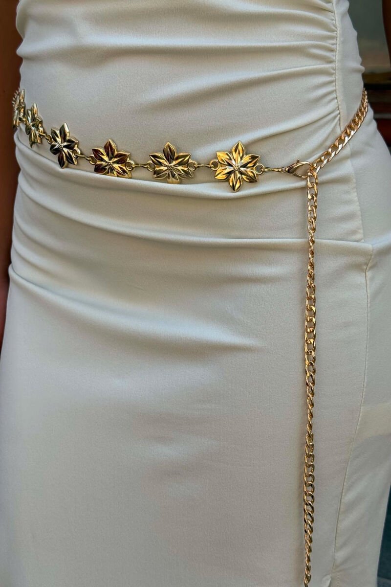 FLOWER DETAILS WOMEN BELT CHAIN GOLDEN ROD/GOLD - 2
