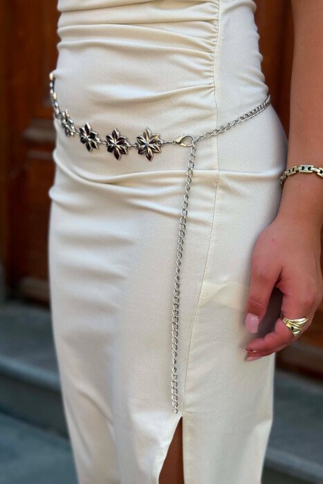 FLOWER DETAILS WOMEN BELT CHAIN SILVER/ARGJEND - 4