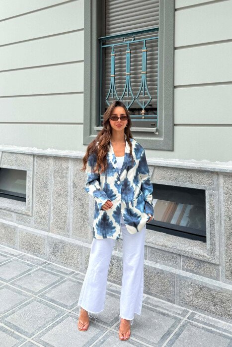 FLOWER FRONT POCKETS WOMAN JACKET BLUE-CREAM/BLKR - 1