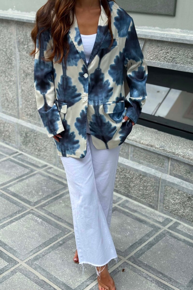 FLOWER FRONT POCKETS WOMAN JACKET BLUE-CREAM/BLKR - 5