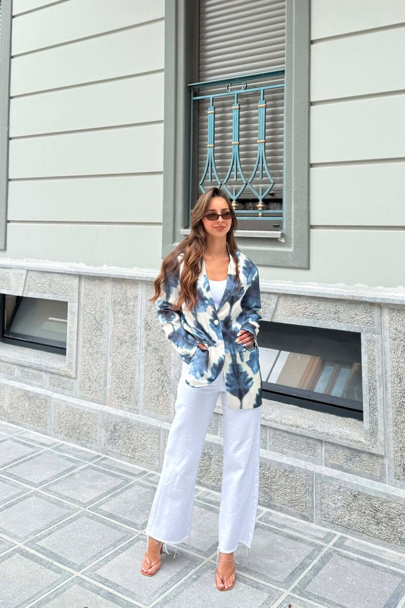 FLOWER FRONT POCKETS WOMAN JACKET BLUE-CREAM/BLKR - 6