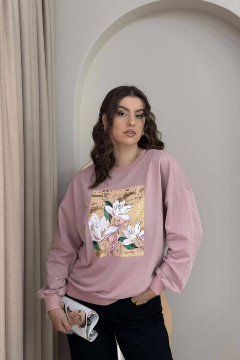 FLOWER IMAGE WOMEN SWEATSHIRT POWDER/PUDER - KLAUDIO FASHION