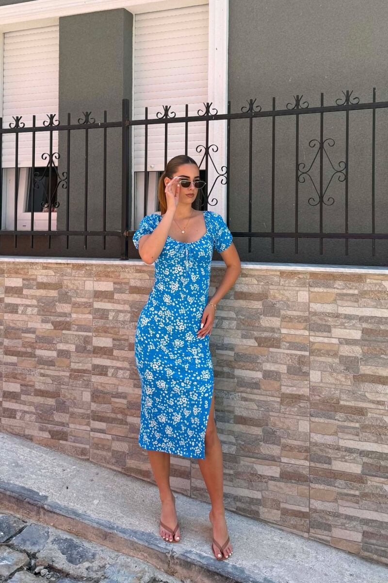 FLOWERS DESIGN CUT OPEN WOMAN DRESS BLUE/BLU - 1