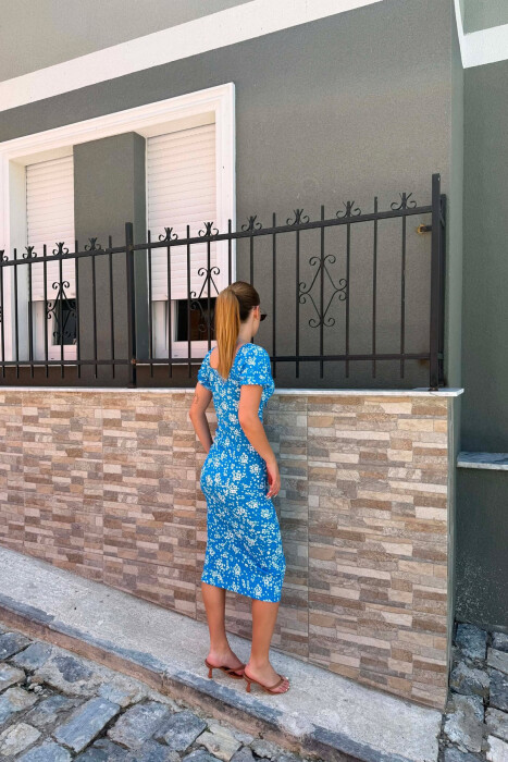 FLOWERS DESIGN CUT OPEN WOMAN DRESS BLUE/BLU - 2
