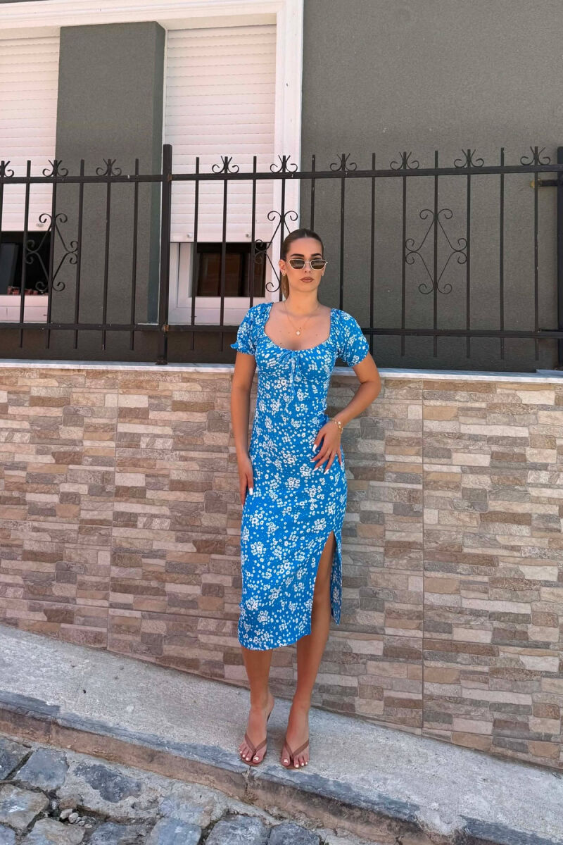 FLOWERS DESIGN CUT OPEN WOMAN DRESS BLUE/BLU - 3