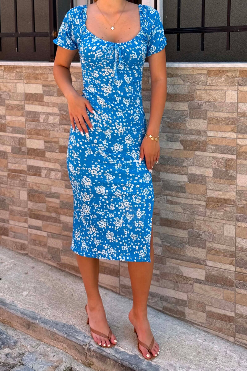 FLOWERS DESIGN CUT OPEN WOMAN DRESS BLUE/BLU - 4
