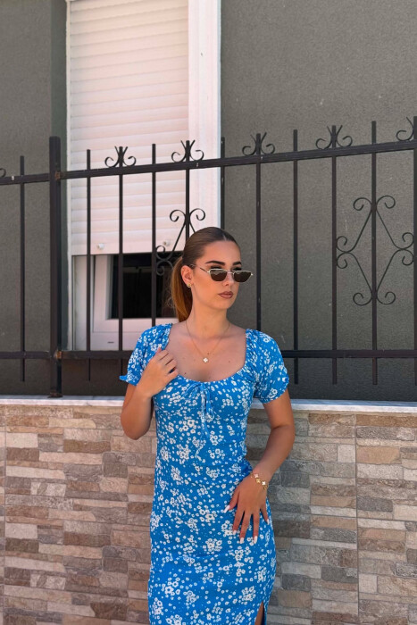 FLOWERS DESIGN CUT OPEN WOMAN DRESS BLUE/BLU - 5