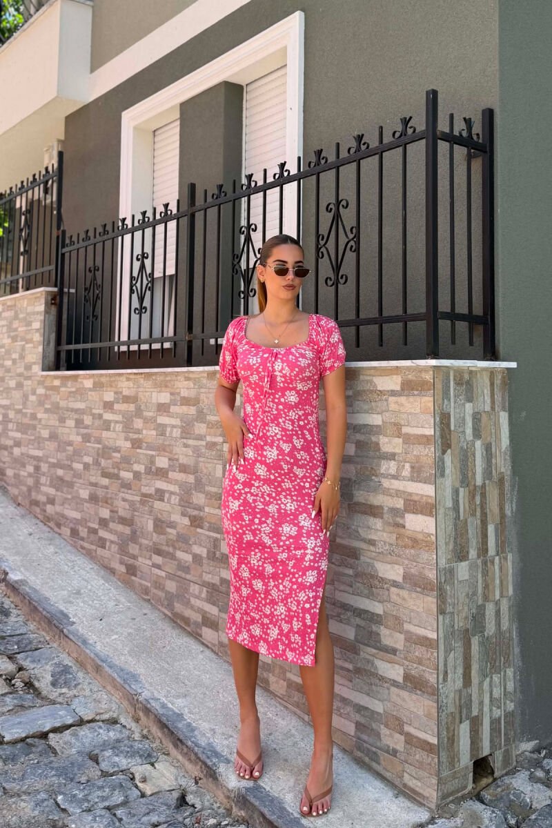FLOWERS DESIGN CUT OPEN WOMAN DRESS PINK/ROZE - 3
