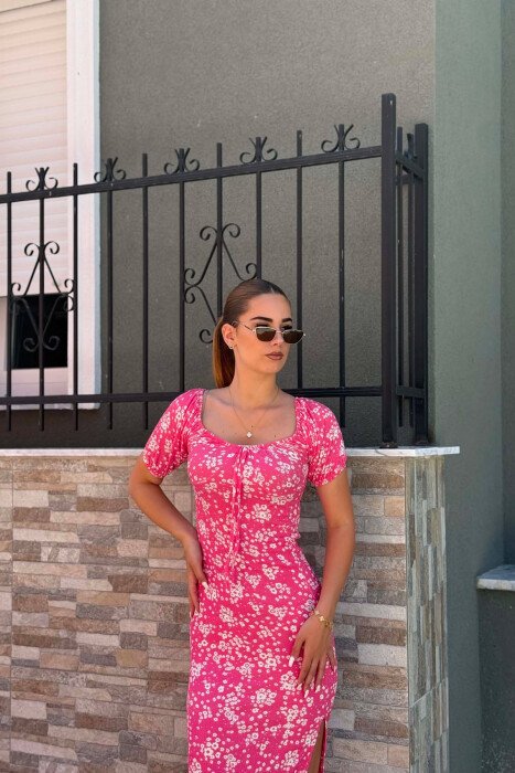 FLOWERS DESIGN CUT OPEN WOMAN DRESS PINK/ROZE - 5