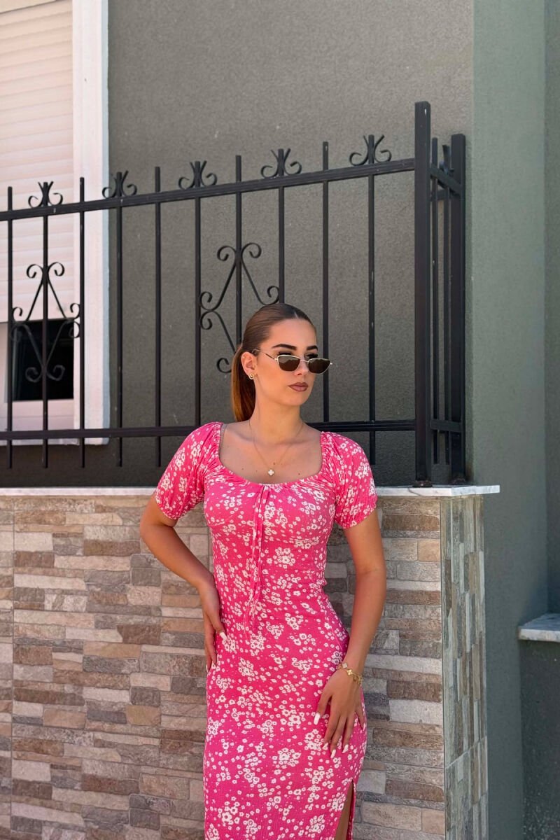 FLOWERS DESIGN CUT OPEN WOMAN DRESS PINK/ROZE - 5