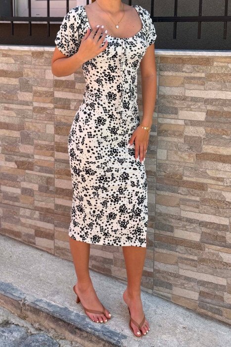 FLOWERS DESIGN CUT OPEN WOMAN DRESS WHITE-E BARDHE - 2