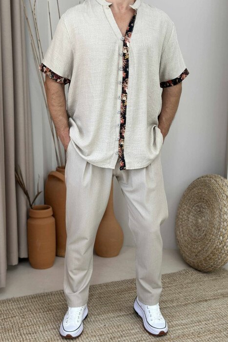 FLOWERS DESIGN DETAIL MEN T-SHIRT BEIGE/BEZHE - 