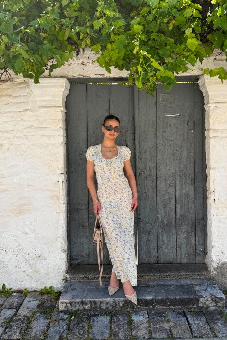 FUSTAN I GJATË ME DIZAJNIN E LULEVE PËR FEMRA NË NGJYRËN KREM - KLAUDIO FASHION